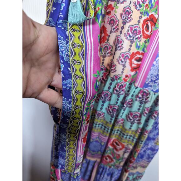 Johnny Was Franco Zeline Maxi Dress Sleeveless Multi Mixed Print Tiered S SEE - Picture 7 of 9